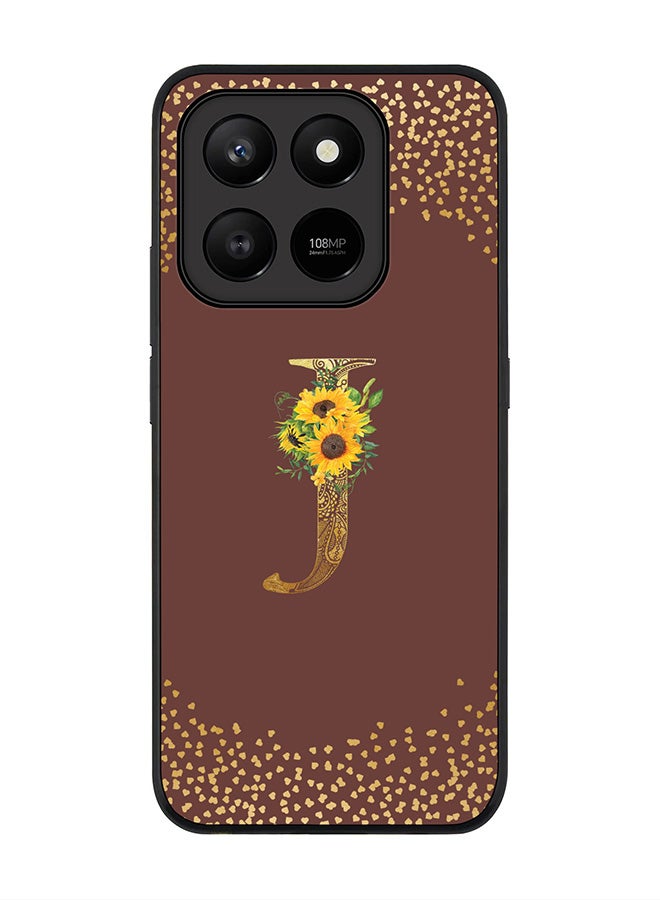 For Honor X7d 4G / X7d 5G / 400 Smart Case,Slim fit Camera Protection, Shockproof Thin Phone cover  - Custom Floral Monogram - J  (Brown )